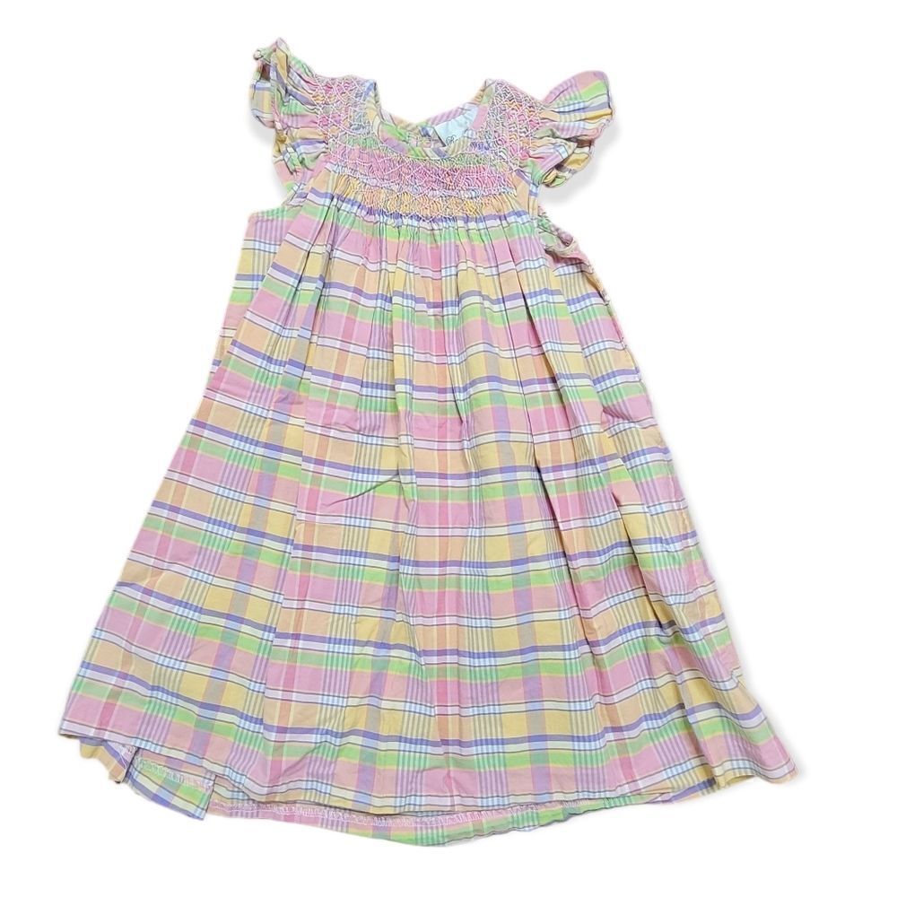 Rare Editions pastel plaid smocked dress